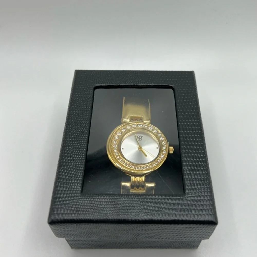 Elizabeth Taylor White Diamonds Gold Tone Watch Rhinestone Bezel NIB
